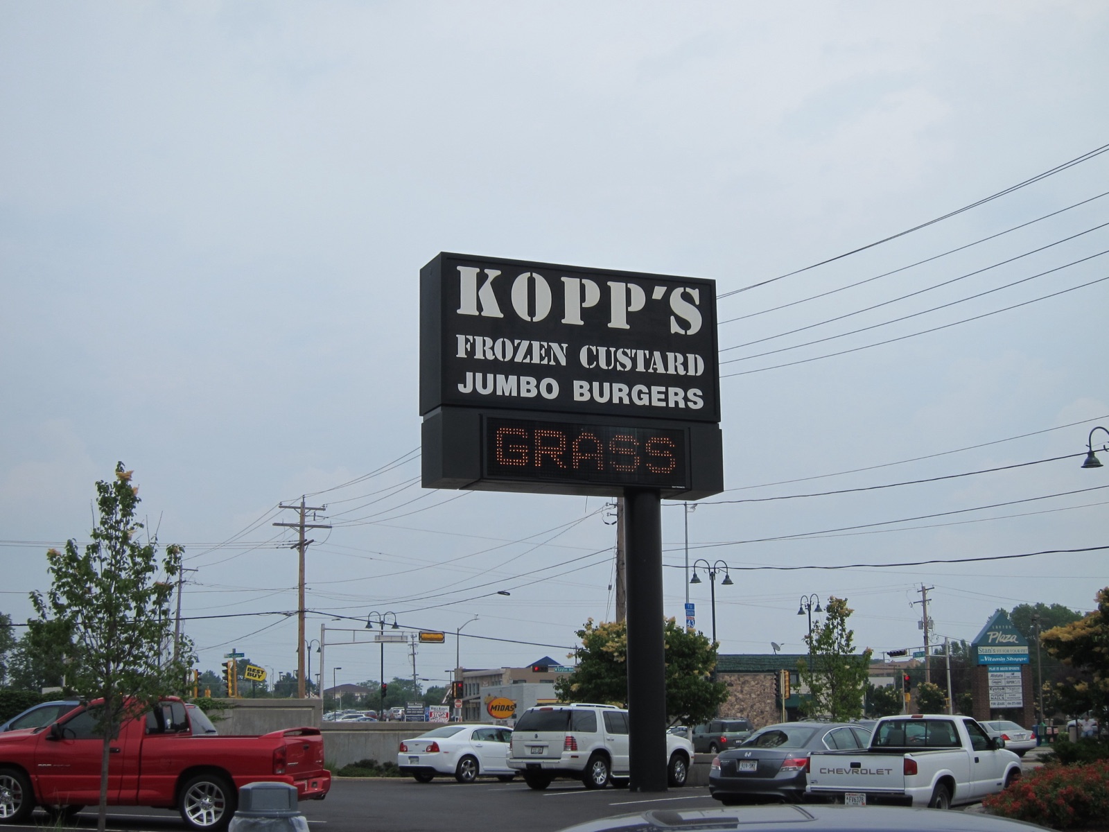 Kopp's Frozen Custard neon sign at the Glendale Milwaukee storefront
