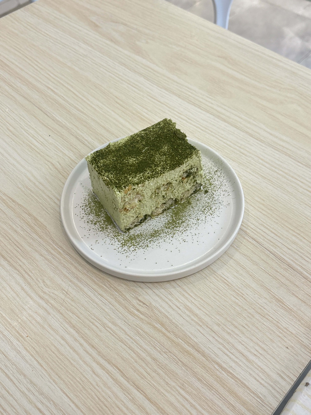 Matcha-flavored pastry showing the green color worked into a baked good — the format used at Tsaocaa, Honeypie and Smallpie