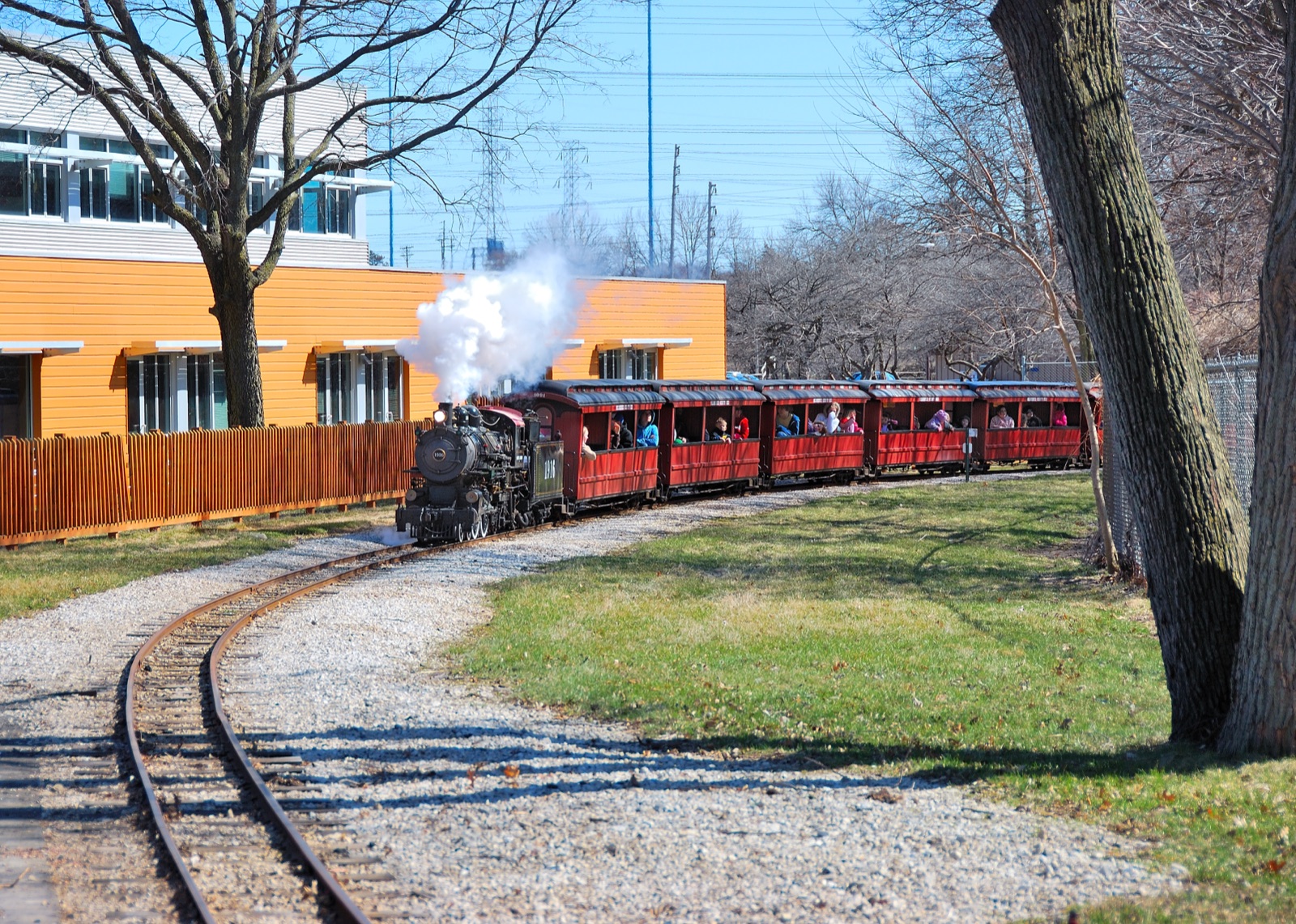 Milwaukee County Zoo miniature Safari Train carrying visitors through the zoo grounds